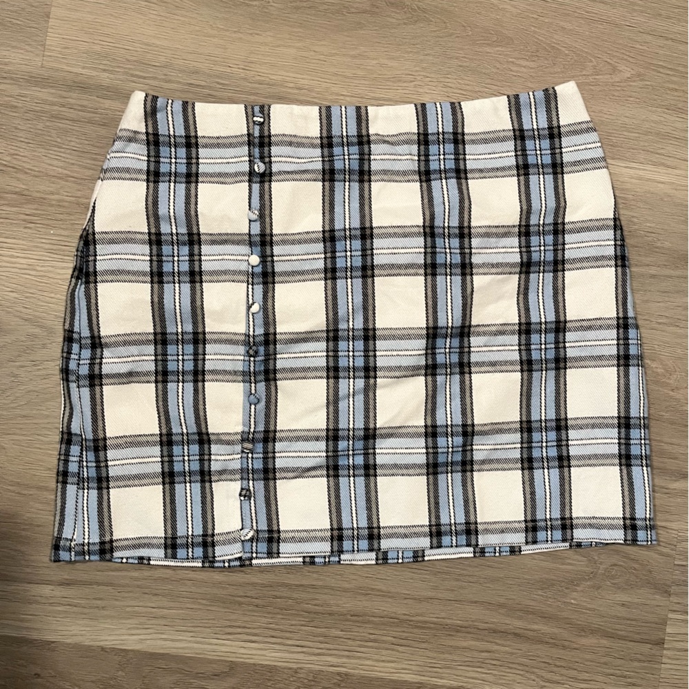 Plaid Mini Skirt with Button Accents